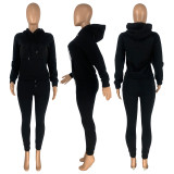 Solid Plush Hoodie Top And Pants 2 Piece Suits CH-8197