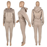 Solid Plush Hoodie Top And Pants 2 Piece Suits CH-8197