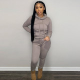Solid Plush Hoodie Top And Pants 2 Piece Suits CH-8197