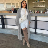 Solid Knitted Full Sleeve Long Cardigan Coat WSYF-5920