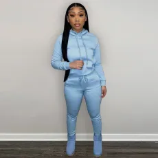 Solid Plush Hoodie Top And Pants 2 Piece Suits CH-8197