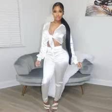 Sexy Solid Blouse Top And Pants 2 Piece Sets YNSF-1689