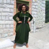 Plus Size Letter Print Long Sleeve Loose Maxi Dress HNIF-008