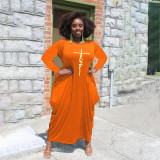 Plus Size Letter Print Long Sleeve Loose Maxi Dress HNIF-008