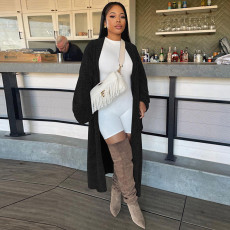 Solid Knitted Full Sleeve Long Cardigan Coat WSYF-5920