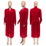 Solid Knitted Full Sleeve Long Cardigan Coat WSYF-5920