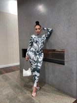 Sexy Printed Long Sleeve Slim Maxi Dress SFY-2155
