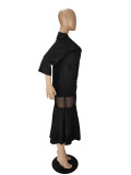 Black Mesh Patchwork Mermaid Long Coat NM-8396