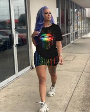 Lips Print Casual Two Piece Shorts Set DAI-8219