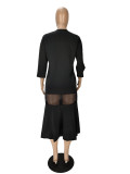 Black Mesh Patchwork Mermaid Long Coat NM-8396
