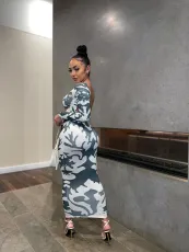Sexy Printed Long Sleeve Slim Maxi Dress SFY-2155