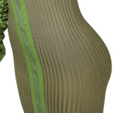 Sexy Patchwork Long Sleeve Zipper Slim Midi Dress FSXF-F341