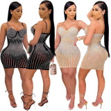 Sexy Mesh Hot Drilling With Breast Pad Club Dress LSD-81097