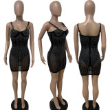 Sexy Mesh Hot Drilling With Breast Pad Club Dress LSD-81097