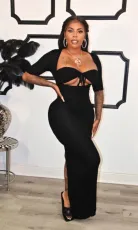 Black Sexy Hollow Out Split Slim Maxi Dress QZX-6241