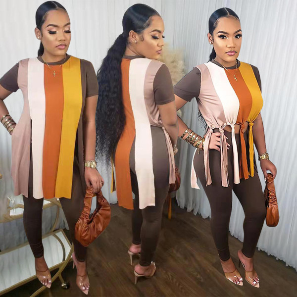 Casual Tassel Short Sleeve Top And Pants 2 Piece Sets WPF-80468