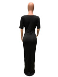 Black Sexy Hollow Out Split Slim Maxi Dress QZX-6241