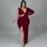 Plus Size Sexy One Shoulder Hollow Maxi Dress NNWF-7424