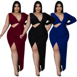 Plus Size Sexy One Shoulder Hollow Maxi Dress NNWF-7424