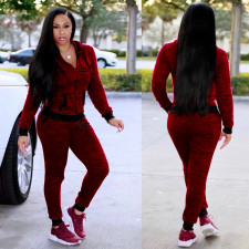 Pink Letter Print Hooded Two Piece Pants Set TE-2029