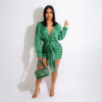 Sexy Long Sleeve Sashes Mini Dress WSM-5295
