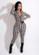 Houndstooth Print Long Sleeve Zipper Jumpsuit (Without Chain)SFY-2157