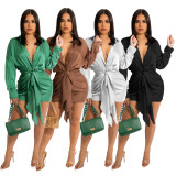 Sexy Long Sleeve Sashes Mini Dress WSM-5295