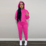 Casual Solid Fleece Hoodie 2 Piece Pants Set FSL-F175