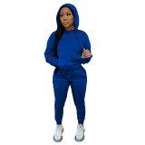 Casual Solid Fleece Hoodie 2 Piece Pants Set FSL-F175