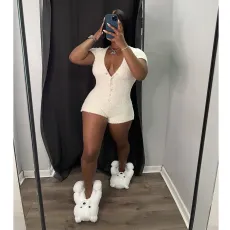 Sexy Short Sleeve V Neck Tight Romper ML-7467
