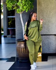 Plus Size Letter Print Long Sleeve 2 Piece Pants Set OM-1302