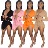 Sexy Solid Long Sleeve Mini Skirt 2 Piece Sets MIL-L295