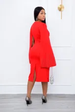 Elegant Cloak Sleeve Knotted Midi Dress LS-0367