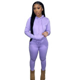 Casual Solid Fleece Hoodie 2 Piece Pants Set FSL-F175