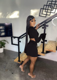 Sexy Solid Long Sleeve Mini Skirt 2 Piece Sets MIL-L295