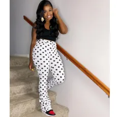 Casual Polka Dot Print Stacked Pants HMS-5391