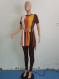 Casual Tassel Short Sleeve Top And Pants 2 Piece Sets WPF-80468