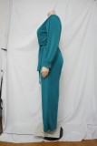 Plus Size Solid V Neck Long Sleeve Sashes Jumpsuit NNWF-7325