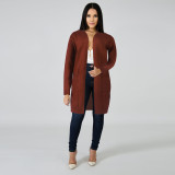 Solid Knitted Midi Length Sweater Cardigan FSXF-F335