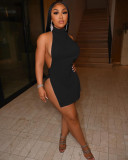 Sexy Solid Halter Split Mini Dress XYF-9130