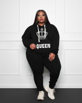 Plus Size Fleeced Hooded Long Sleeve 2 Piece Sets WAF-77330T15