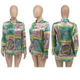 Retro Print Long Sleeve Shirt Top WSYF-5923