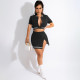 Casual Short Sleeve Baseball Top Mini Skirt 2 Piece Sets WSM-5297