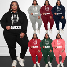 Plus Size Fleeced Hooded Long Sleeve 2 Piece Sets WAF-77330T15