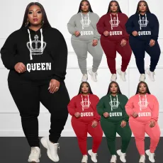 Plus Size Fleeced Hooded Long Sleeve 2 Piece Sets WAF-77330T15