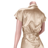 Sexy Short Sleeve Sashes Midi Shirt Dress ASL-6393
