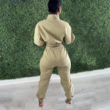 Solid Long Sleeve Casual Two Piece Pants Set OMY-80090