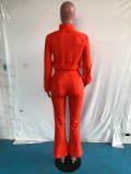 Plus Size Solid Zipper Long Sleeve 2 Piece Pants Set OMY-80081