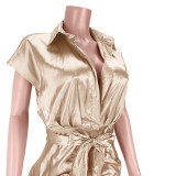 Sexy Short Sleeve Sashes Midi Shirt Dress ASL-6393