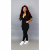 Solid Hooded Zipper Short Sleeve Two Piece Sets BS-1303